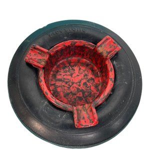 Vintage Firestone Advertising Rubber Tire Red Black Swirl Bakelite Ashtray USA
